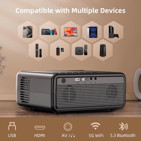 Projector With WiFi & Bluetooth, Upgraded 5G Portable Projector, Support 4K, Native 1080P, 12000 Lumens, Outdoor LED Movie Projector,Selling On The Amazon Temu Platform Is Prohibited - DropOnline.co