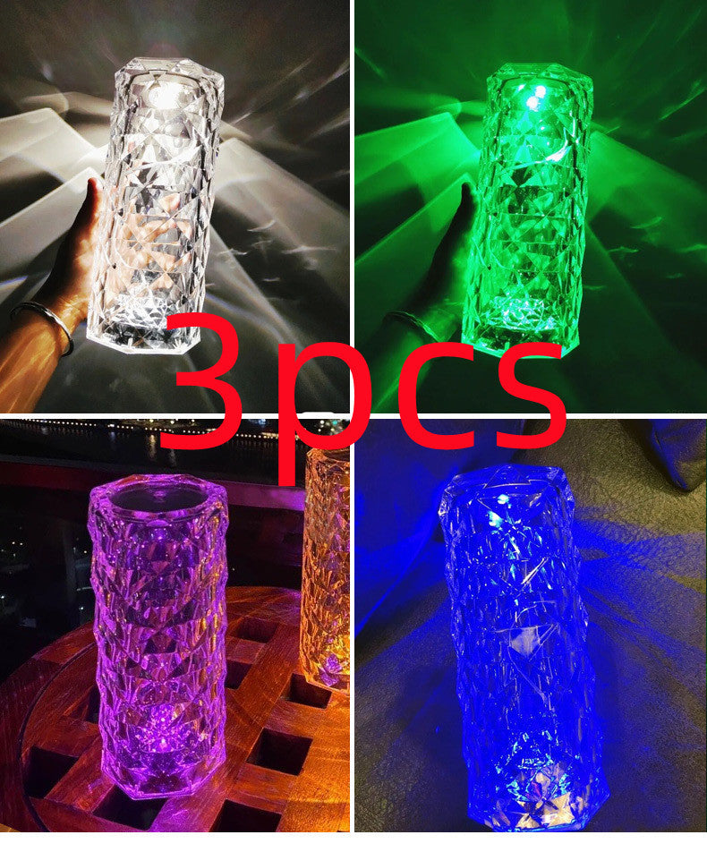Rose Light And Shadow Projector LED Night Light Diamond Crystal Atmosphere Lamp USB Touch Control Bedside Decor Night Light - DropOnline.co