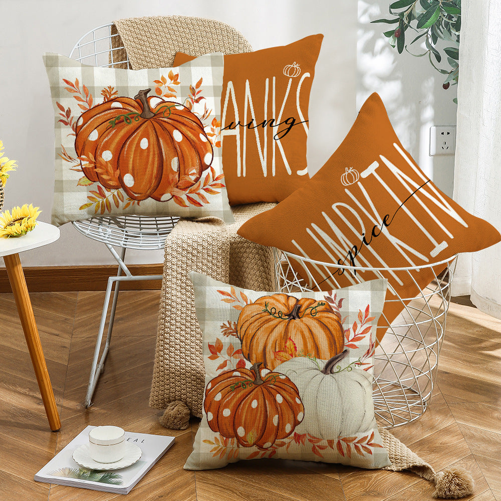 Pumpkin Maple Leaf Hand-painted Text Cushion Pillow Cover - DropOnline.co