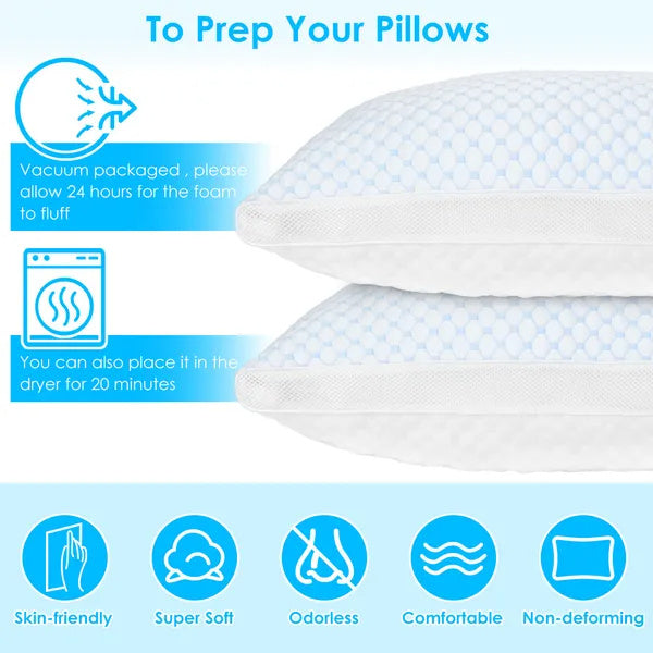 1Pc Shredded Memory Foam Pillow Adjustable Cool Pillow With Extra Filling Machine Washable Cover For Side Back Stomach Sleepers - DropOnline.co