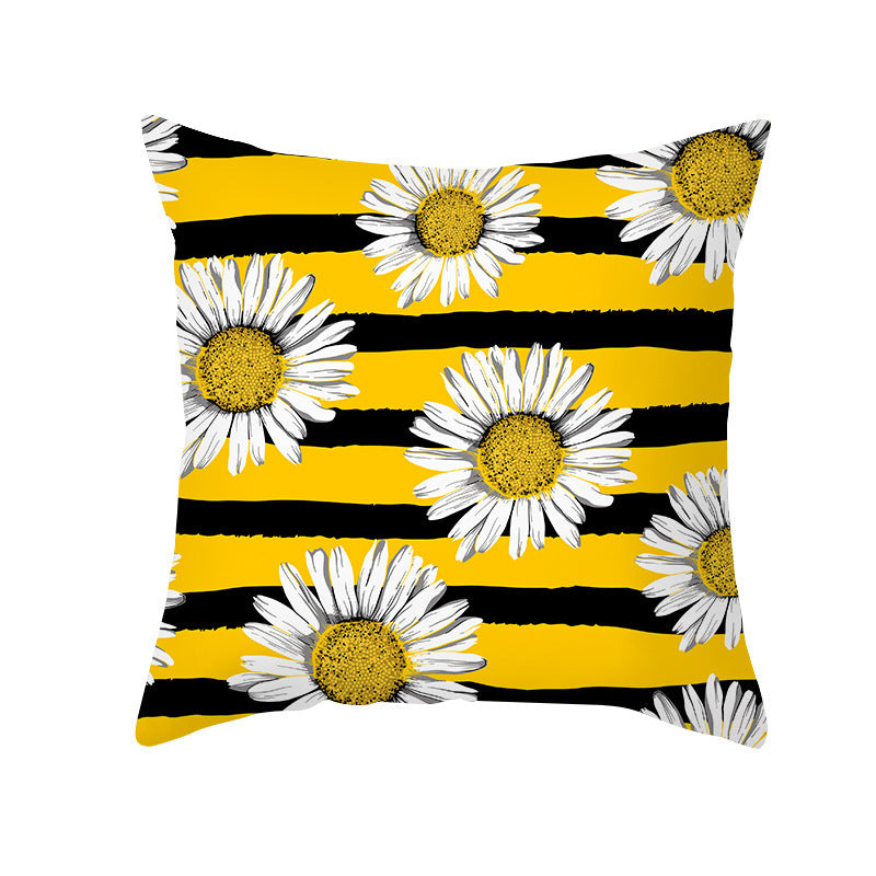 Modern Yellow Daisy Flower Cushion Cover - Creative Letter Print Pillow Case for Home - DropOnline.co