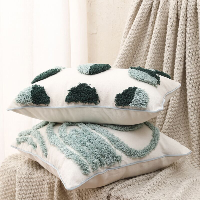 Nordic Moroccan Ins Wind Tufted Pillow Living Room Sofa Tassel Cushion Model Room Pure Cotton Pillowcase Green - DropOnline.co