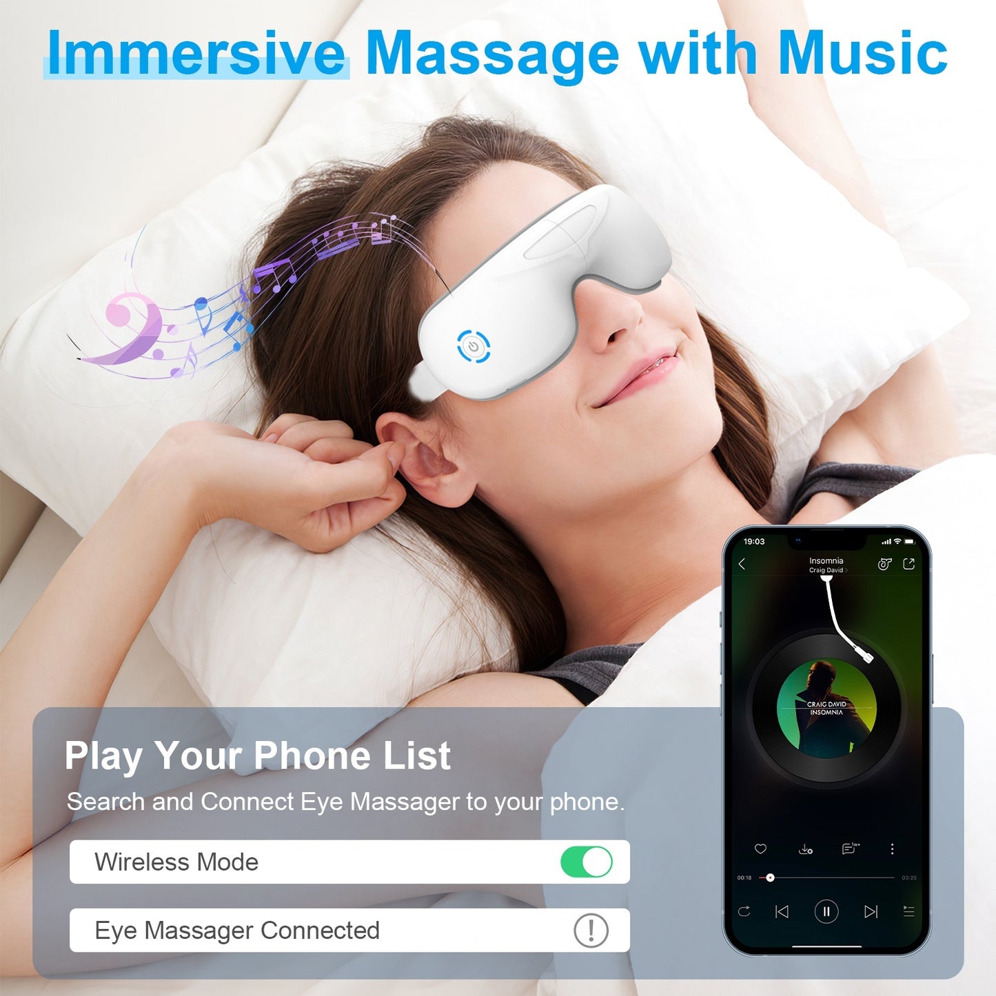 1Pc Eye Massager With Heat Music Air Pressure Vibration Massage Rechargeable For Men Women Elders Wireless Eye Mask - DropOnline.co