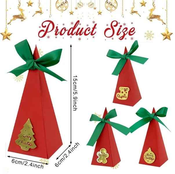 20PCS Christmas Candy Boxes - 4 Styles Triangle Sweet Boxes with Ribbon - DropOnline.co