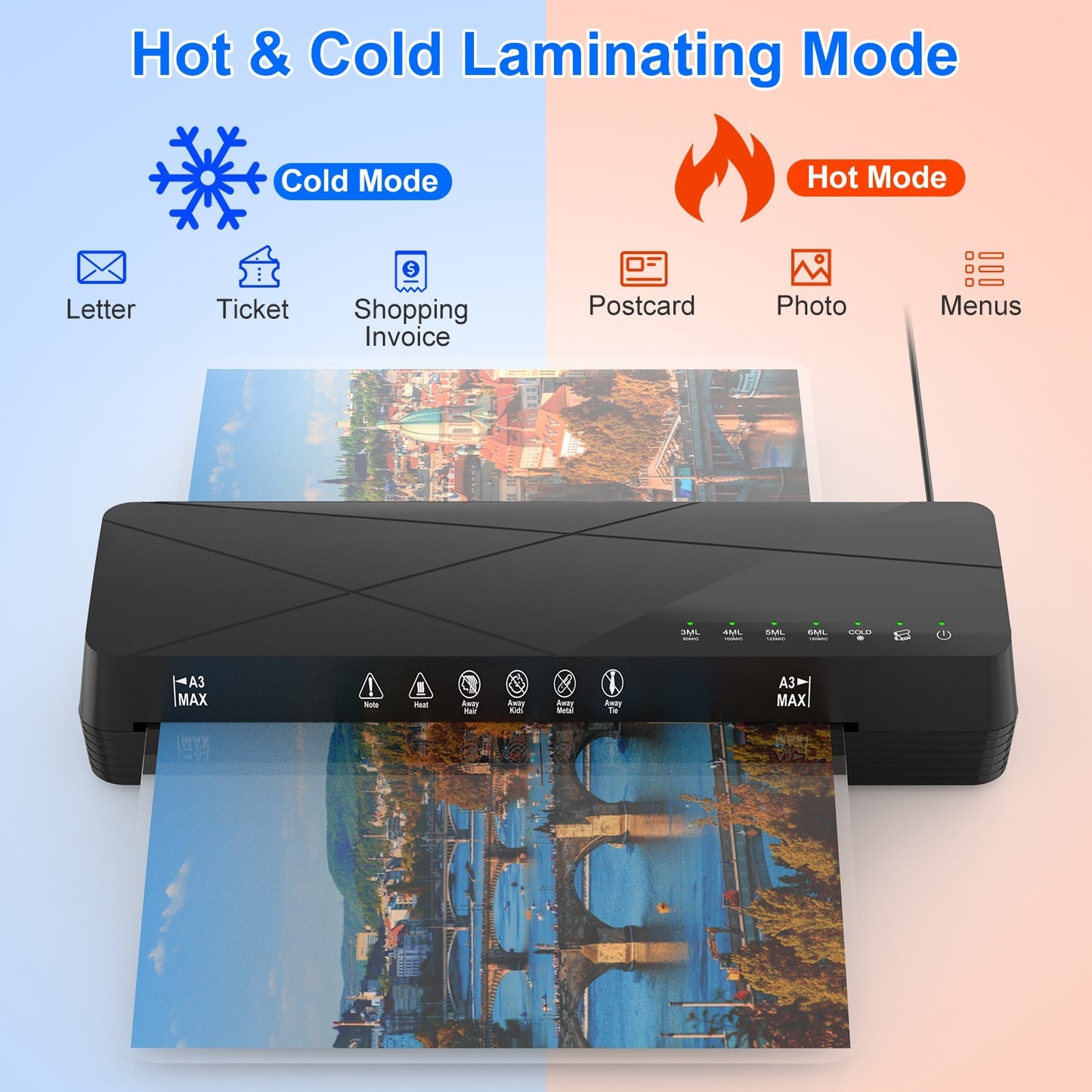 1Pc 13Inch Laminator Machine Hot And Cold Mode A4 Personal Thermal Laminator With ABS Function 60S Warm Up Time 30Mins Auto Off For Home Office School Business - DropOnline.co