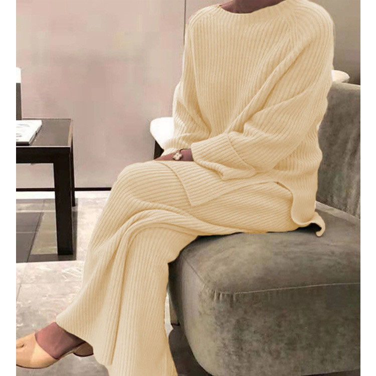 Women's Knit Casual Two-Piece Set - Knitted Sweater and Pants Outfit - DropOnline.co