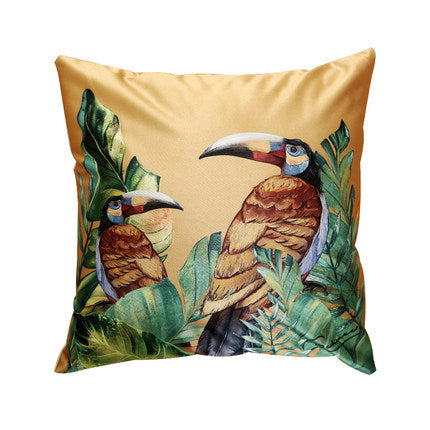 Modern rainforest bird green leaf print cushion cover - DropOnline.co