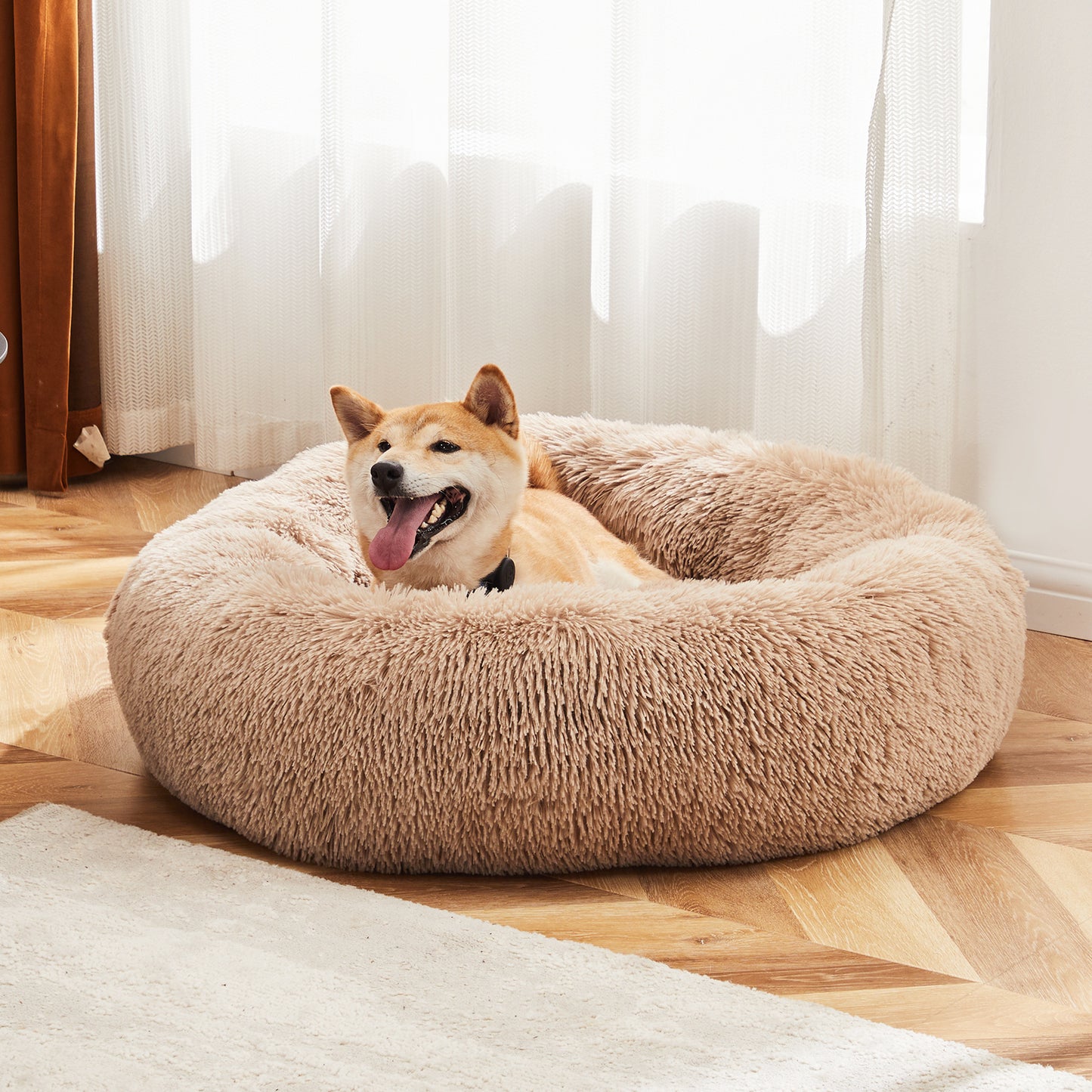 24 Inch Anti-Slip Round Fluffy Plush Faux Fur Cat Bed, Fits Up To 25 Lbs Pets - DropOnline.co