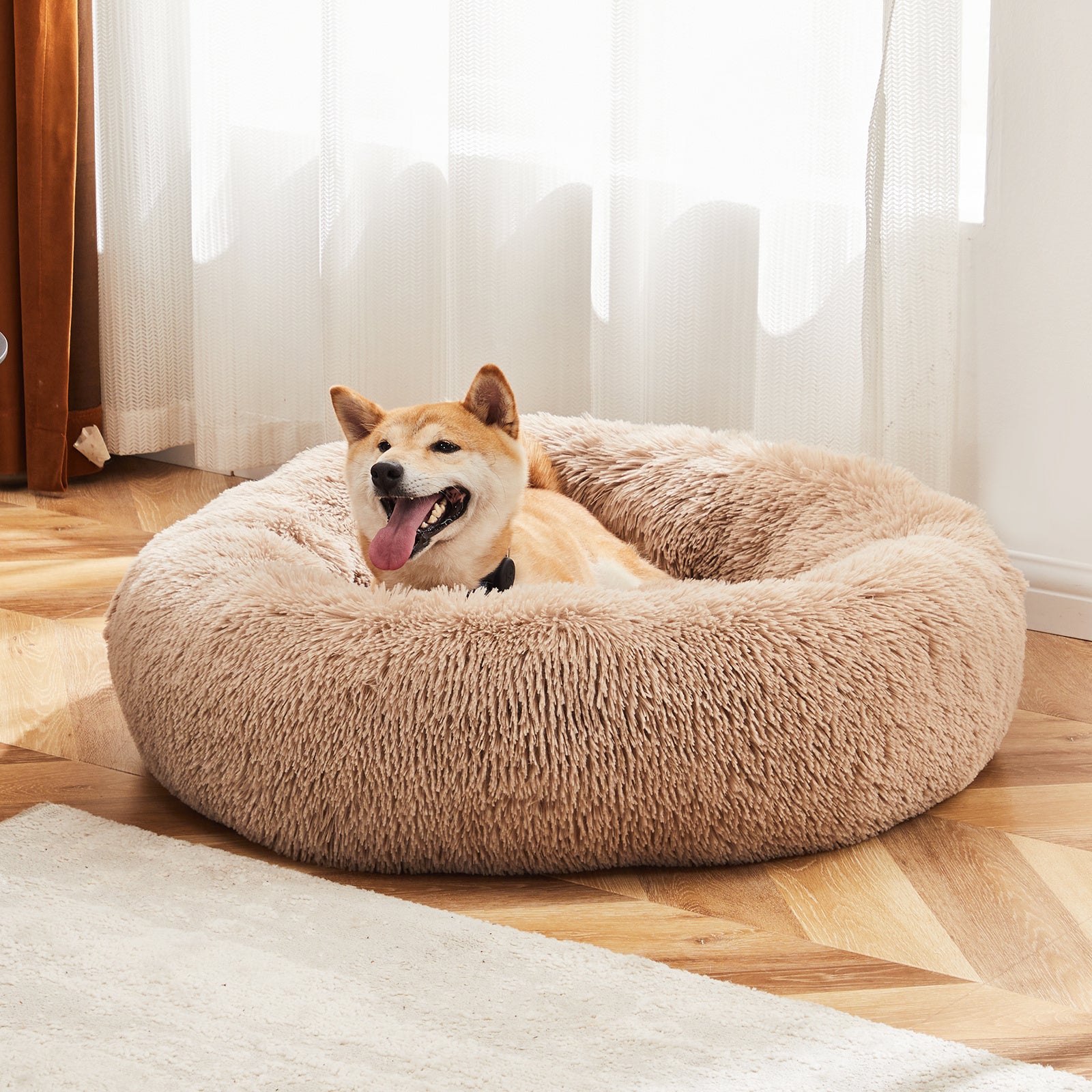 24 Inch Anti-Slip Round Fluffy Plush Faux Fur Cat Bed, Fits Up To 25 Lbs Pets - DropOnline.co