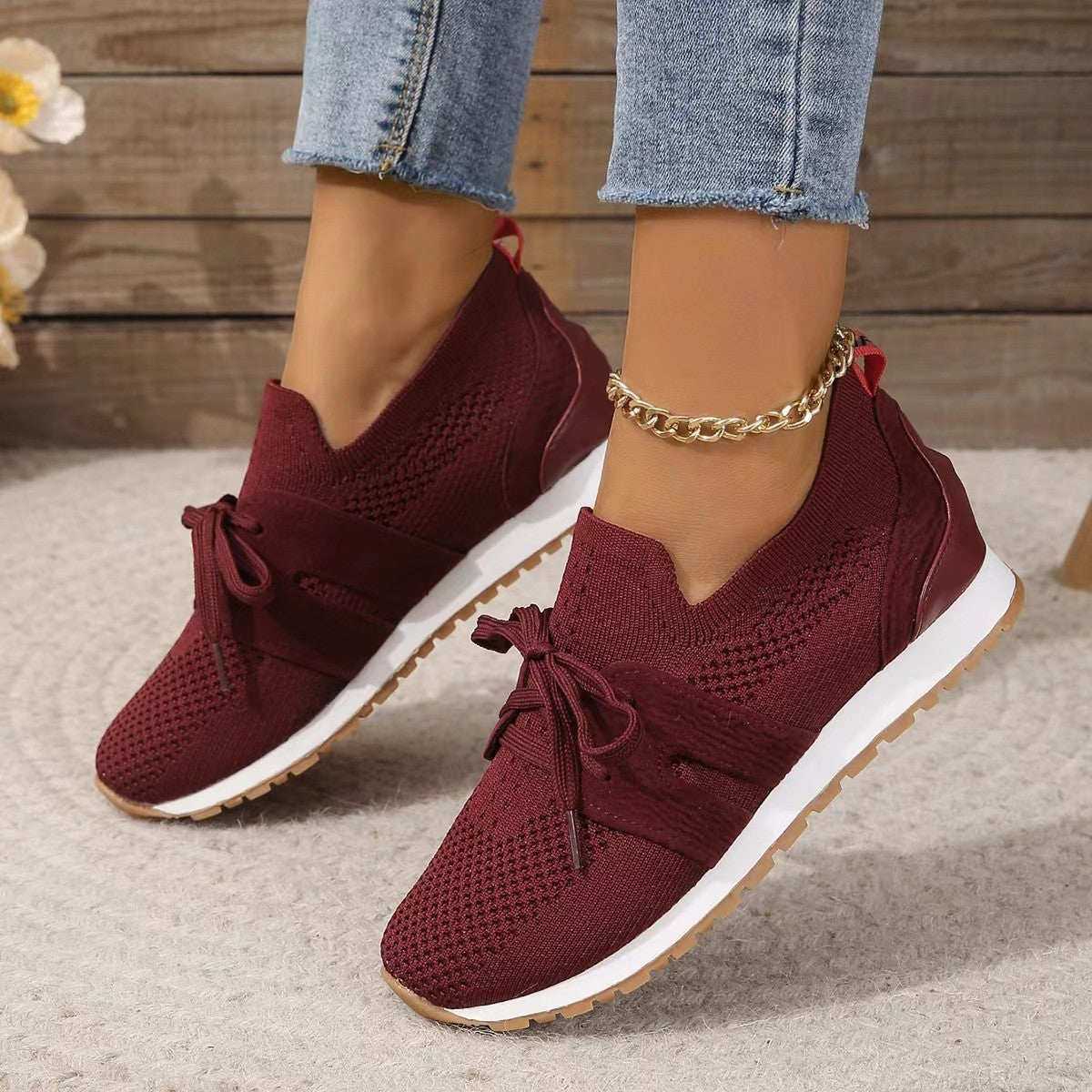 New Lace Up Mesh Flats Shoes For Women Breathable Casual Breathable Walking Wedges Shoes - DropOnline.co