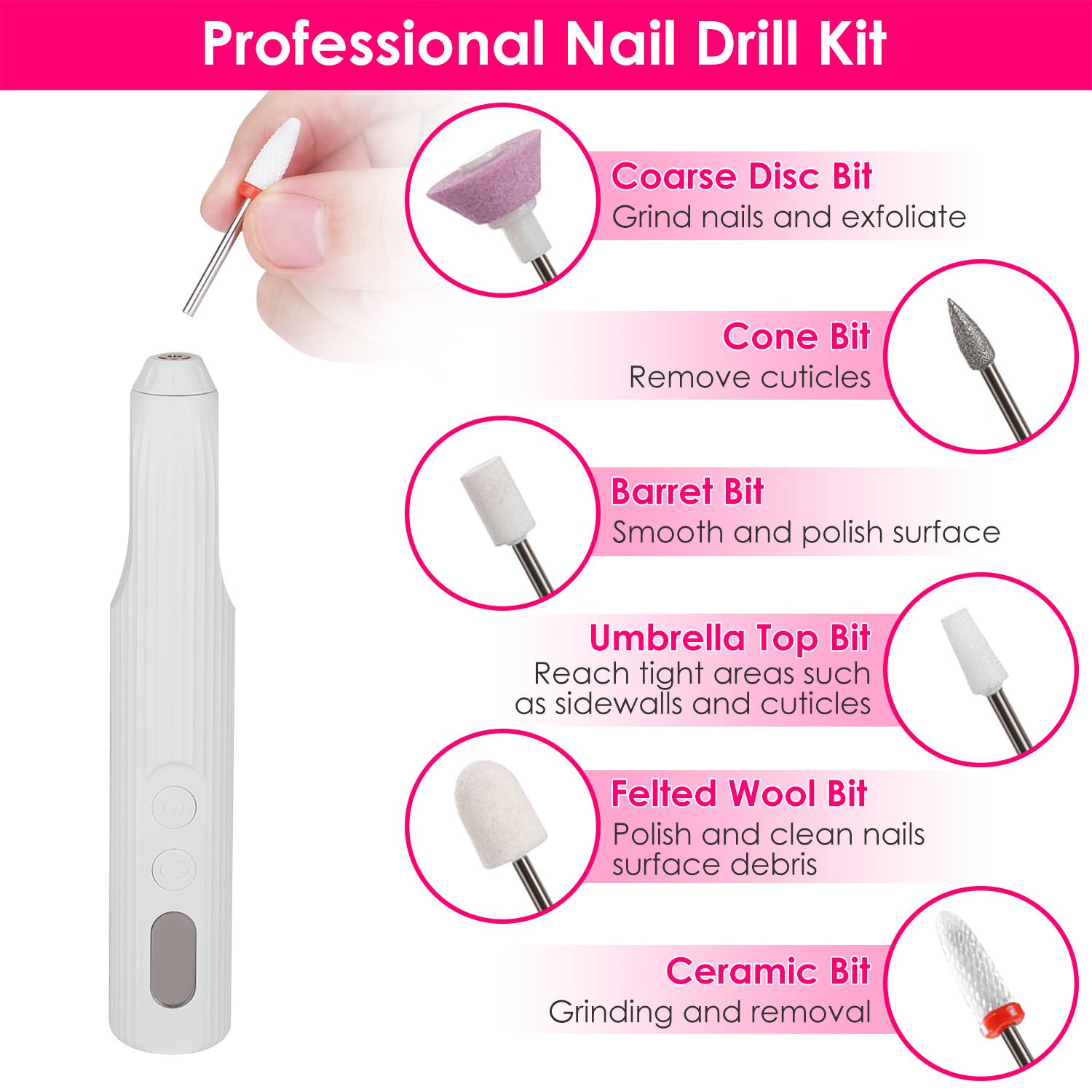 1Pc Portable Cordless Electric Nail Drill Kit Charging Base With UV Nail Dryer 6Pcs Nail Drill Bits 5Speeds Direction Control Timer Setting For Acrylic Gel Nails Polish Manicure Pedicure - DropOnline.co