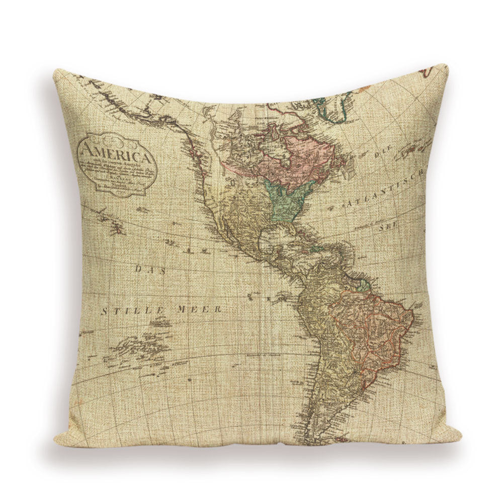 New Retro Toss Pillow Case European World Map Cushion Cover Seat Sofa Covers Morocco Linen House Home Decor Throw Pillows Cases - DropOnline.co