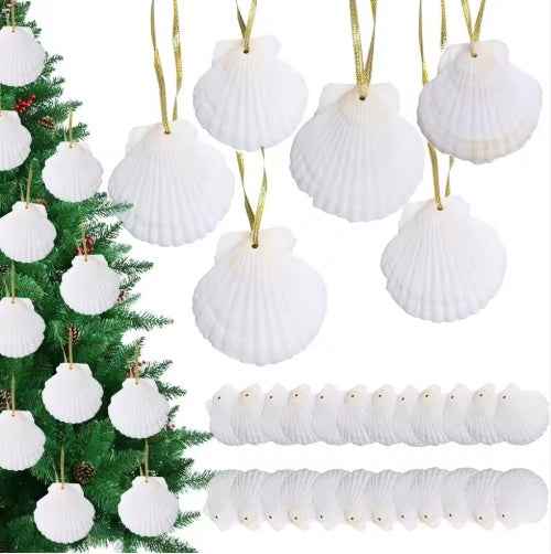 Seashells for Crafting Christmas Ornaments - 24pcs 2-3 Inch Natural White Scallop - DropOnline.co