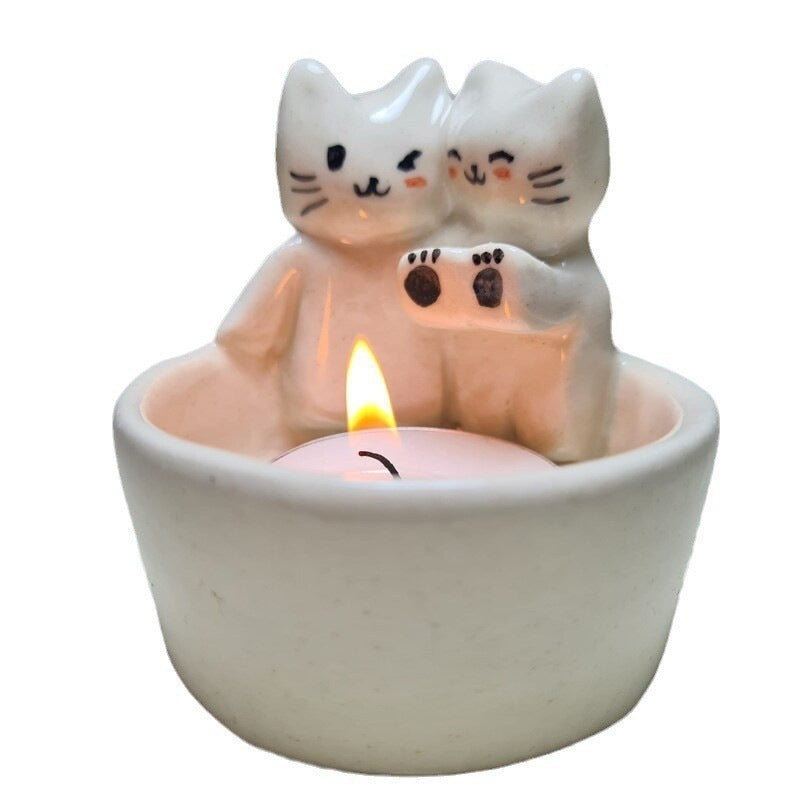 Resin Kitten-shaped Candlestick Ornaments Home Decor - DropOnline.co