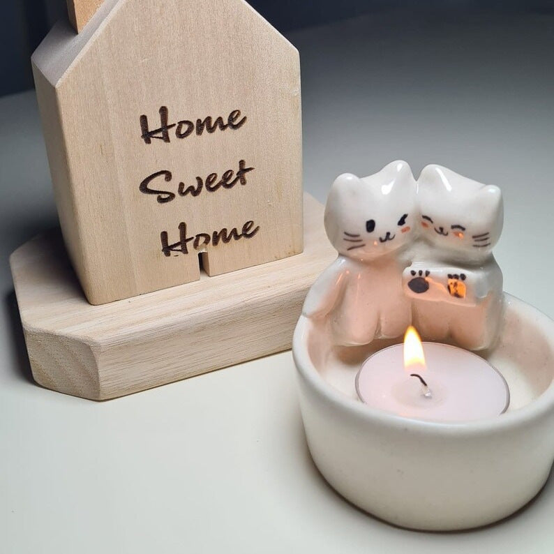 Resin Kitten-shaped Candlestick Ornaments Home Decor - DropOnline.co