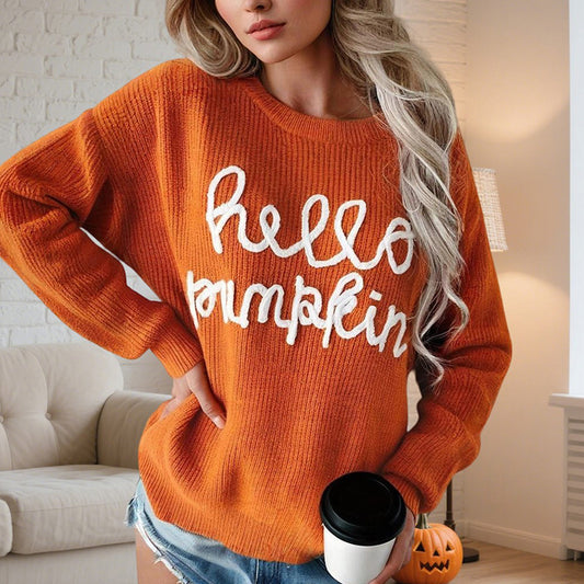 Women's Casual Round Neck Long Sleeve Letter Graphic Sweater Fall Winter Warm Comfortable Pullover Tops - DropOnline.co