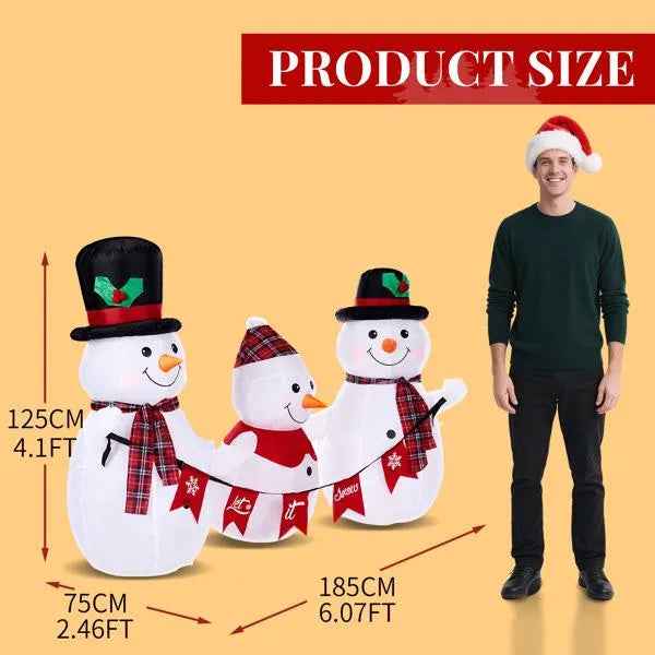 6.2FT Inflatable Christmas Snowman Family - LED Lighted Yard Decoration with Bunting - DropOnline.co
