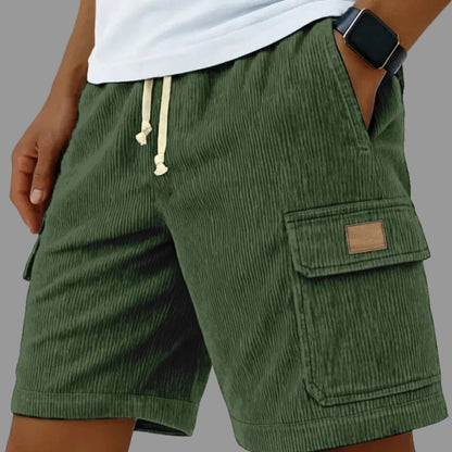 Versatile 3D Bag Mens Drawstring Corduroy Side-Pocket Shorts
