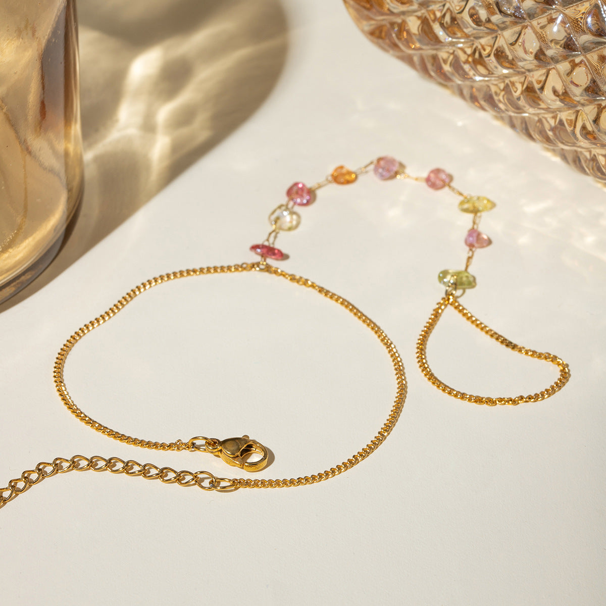 Fashion 18K Gold Stainless Steel Color Broken Stone Chain Ring - DropOnline.co