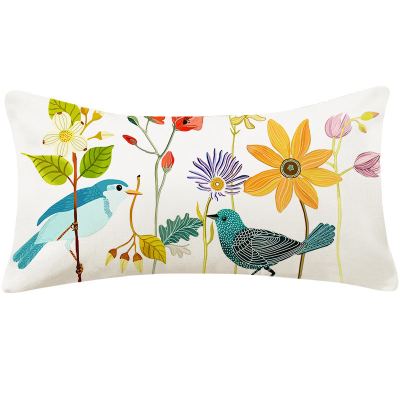Country Pastoral Flower And Bird Cushion Cotton And Linen Pillowcase - DropOnline.co
