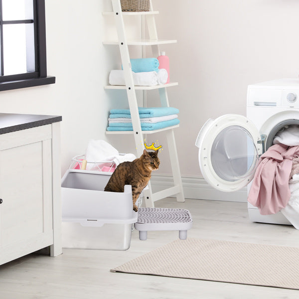 61x40x33CM, Litter Box, Stainless Steel And Plastic, Upper And Lower Snap Type, With Litter Spatula, Foot Pad - Grey - DropOnline.co