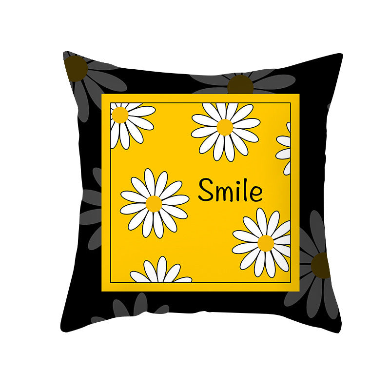 Modern Yellow Daisy Flower Cushion Cover - Creative Letter Print Pillow Case for Home - DropOnline.co