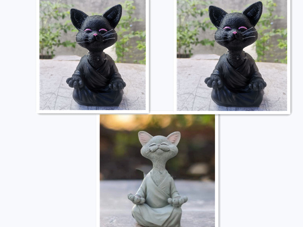 Whimsical Black Buddha Cat Figurine Meditation Yoga Collectible Happy Cat Decor Home Garden Decoration Garden Ornament - DropOnline.co