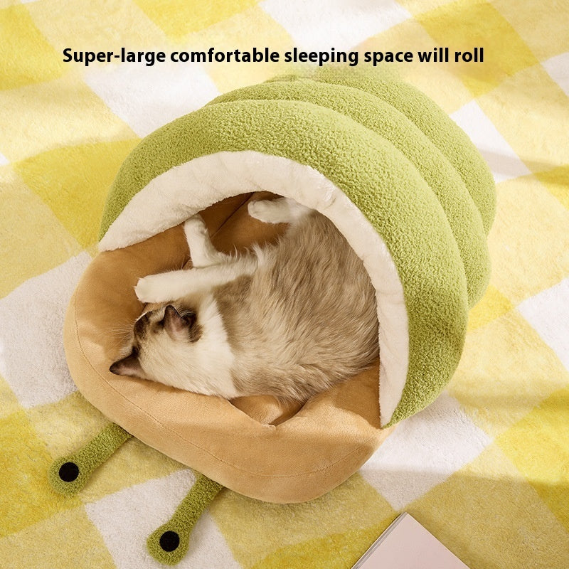 Warm Cat Semi-Closed Snail Slippers Nest - Cozy Pet Bed with Unique Slipper Design - DropOnline.co