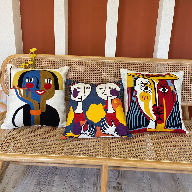 Embroidered Cushion Against Color Three-dimensional Throw Picasso Abstract Pillowcase - DropOnline.co