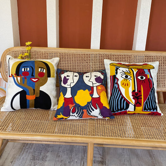 Embroidered Cushion Against Color Three-dimensional Throw Picasso Abstract Pillowcase - DropOnline.co