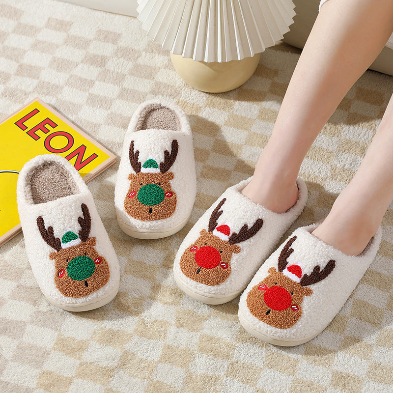 Christmas Shoes Winter Home Slippers Elk Soft Cozy Bedroom Slipper Slip On House Shoes - DropOnline.co