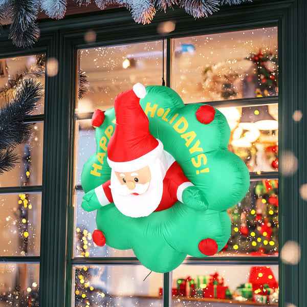 4ft Window Santa Claus Wreath - 5 LED Lights Christmas Inflatable Decoration - DropOnline.co