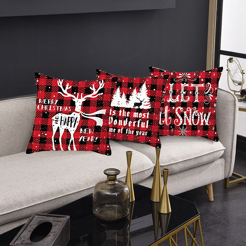 Merry Christmas Cushion Cover 45cm Elk Santa Claus Short Plush Sofa Pillow Cover Home Decor Pillowcase Christmas Decoration - DropOnline.co