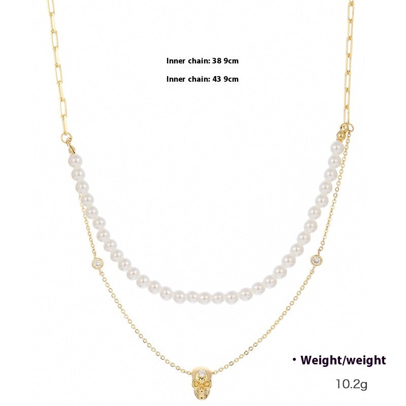 Popular Punk Inlaid Zirconium Skull Y-shaped Necklace - DropOnline.co