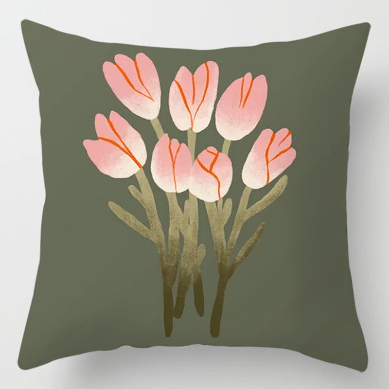 Floral Plant Pattern Cushion Cover - Botanical Bedroom Decor Throw Pillow Case - DropOnline.co