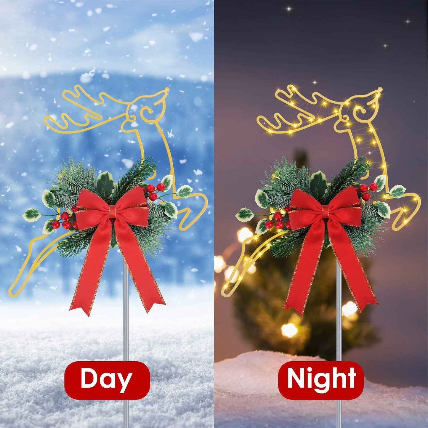 2Pcs Christmas Lighted Reindeer LED Pathway Stake Lights - Battery Powered Outdoor Decor