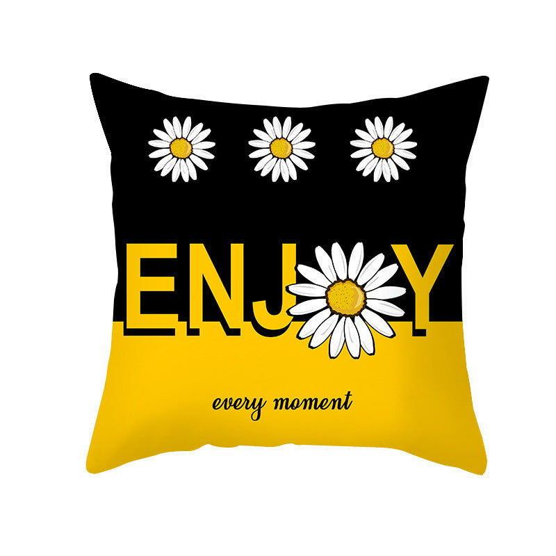Modern Yellow Daisy Flower Cushion Cover - Creative Letter Print Pillow Case for Home - DropOnline.co