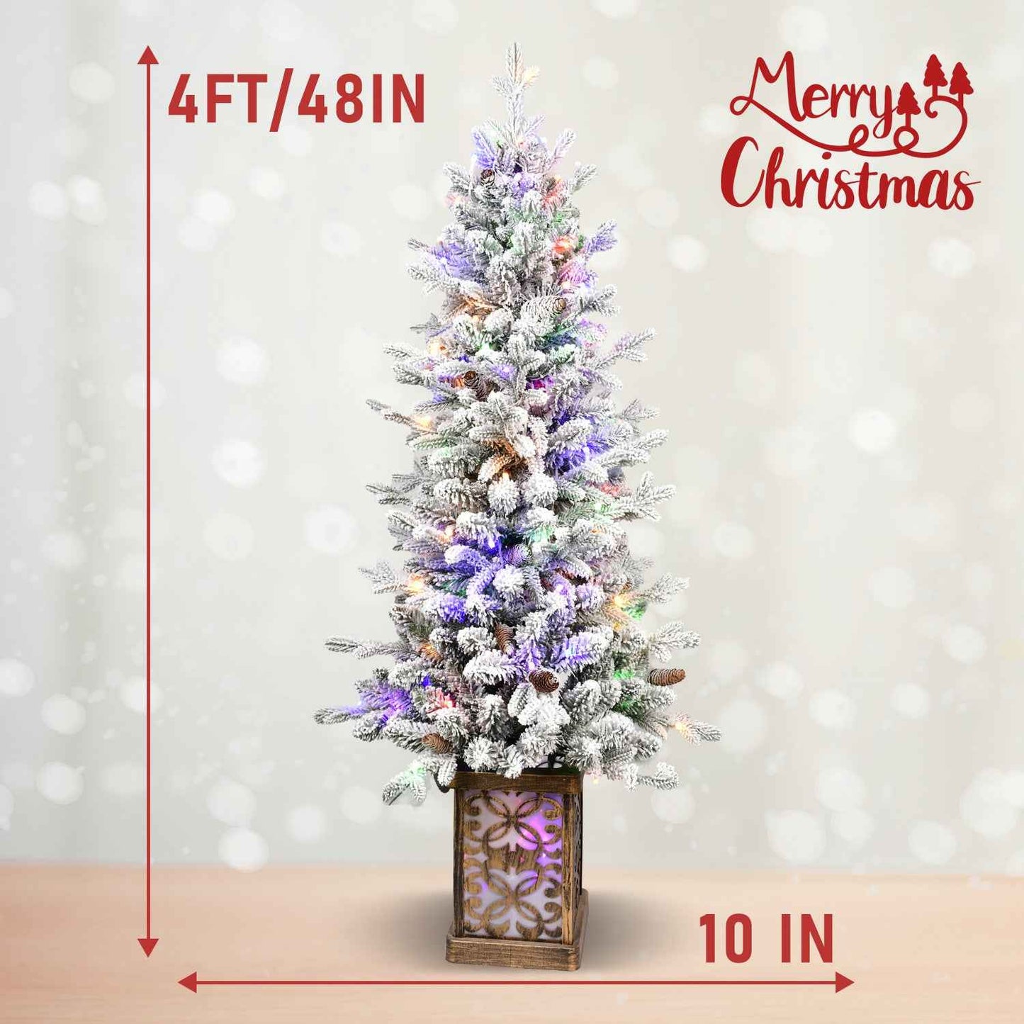 4ft Pre-lit Potted Porch Christmas Tree - Multicolor Lights with Metal Basin