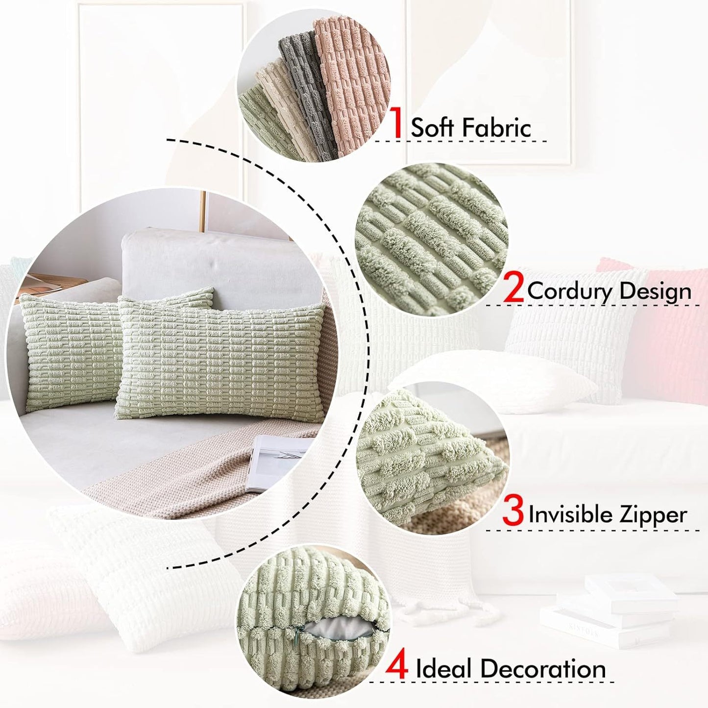 Corduroy Decorative Throw Pillow Covers Soft Boho Striped Pillow Covers Modern Farmhouse Christmas Home Decor For Sofa Living Room Couch Bed - DropOnline.co