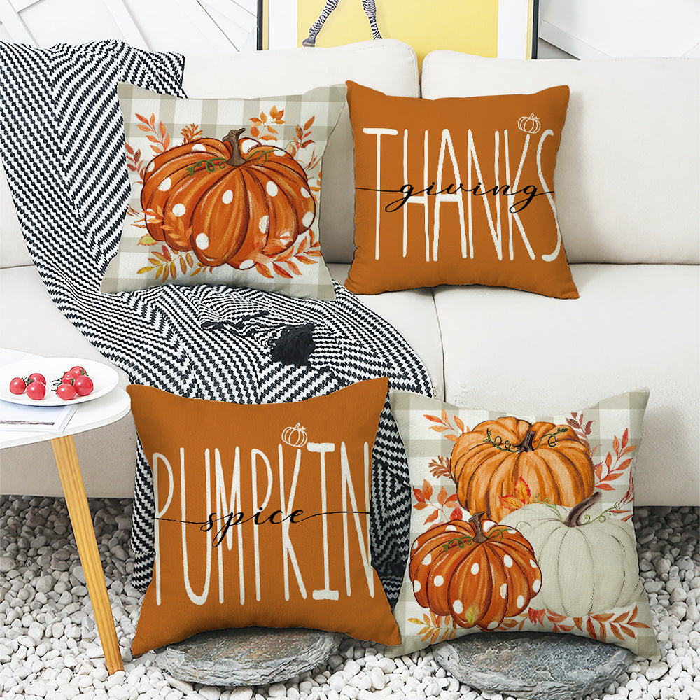 Pumpkin Maple Leaf Hand-painted Text Cushion Pillow Cover - DropOnline.co