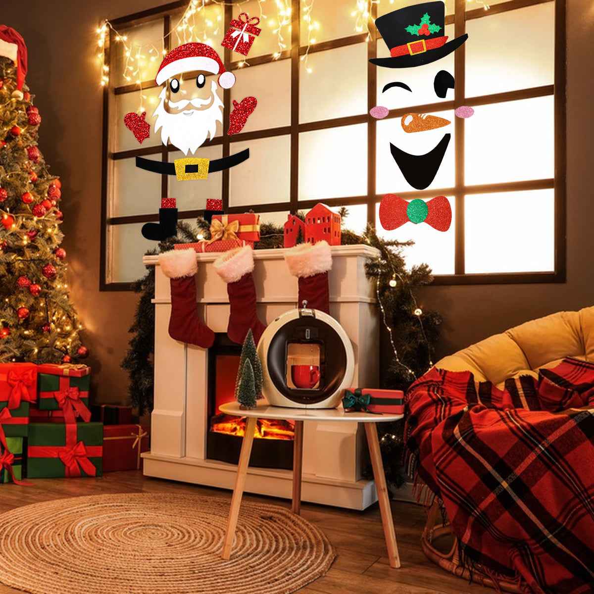 Christmas Door Stickers - 2 Pack Santa & Snowman Felt Wall Decorations - DropOnline.co