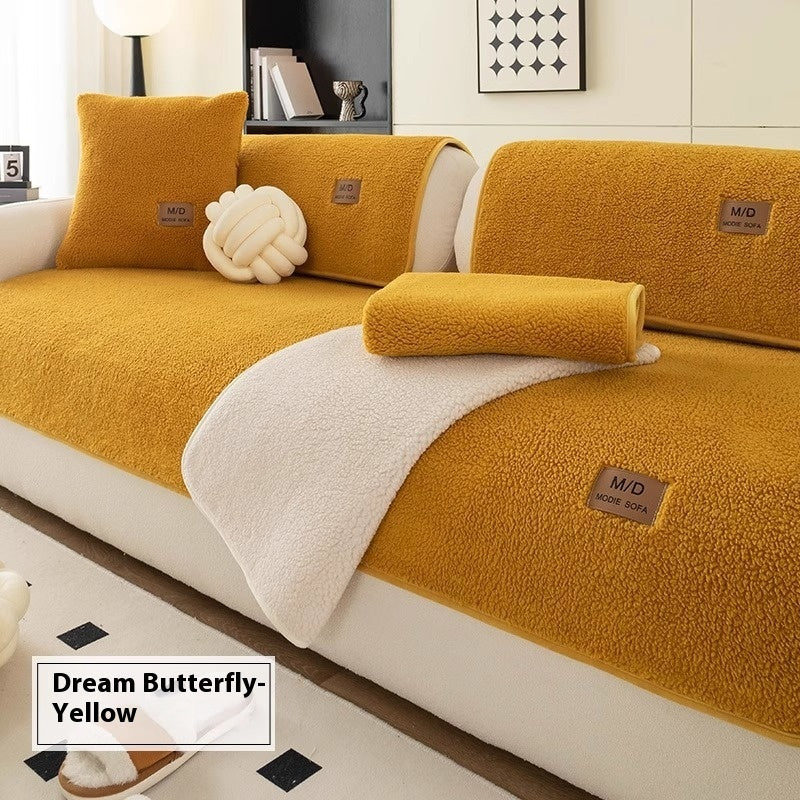 Lambswool Sofa Cushion Solid Color Non-slip Sofa Seat Cover - DropOnline.co