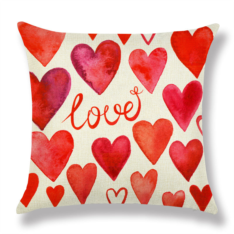 Valentine's Day Red Peach Heart Couple Linen Cushion - DropOnline.co
