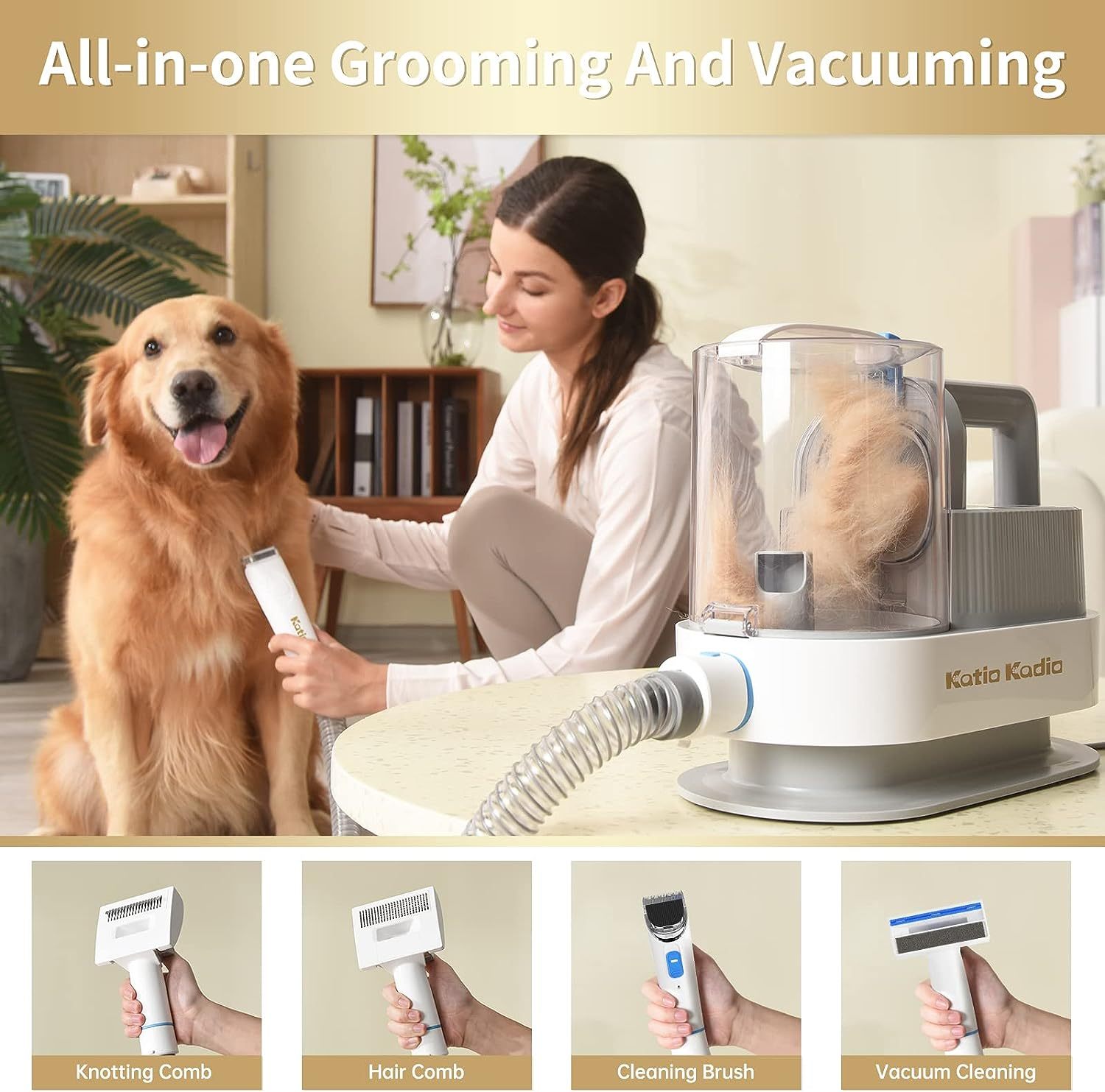 Pet Grooming Kit, 5 In 1 Dog Grooming Kit With 2 Suction Mode, Low Noise Dog Hair Remover, Dog Vacuums For Hair Cleaning For Shedding Small, Medium Pet For Dog Hair At Home - DropOnline.co
