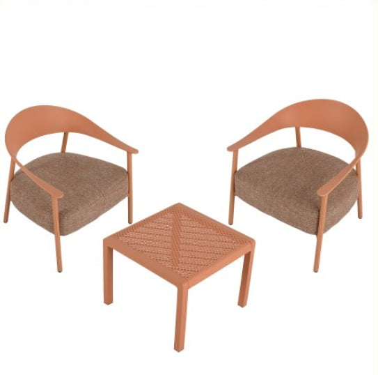 Modern 2 Piece Accent Chair Set With Coffee Table  Apricot Brown PP  Steel Frame Sofa Set, Soft Cushioned Seating For Living Room, Lounge, Balcony - DropOnline.co