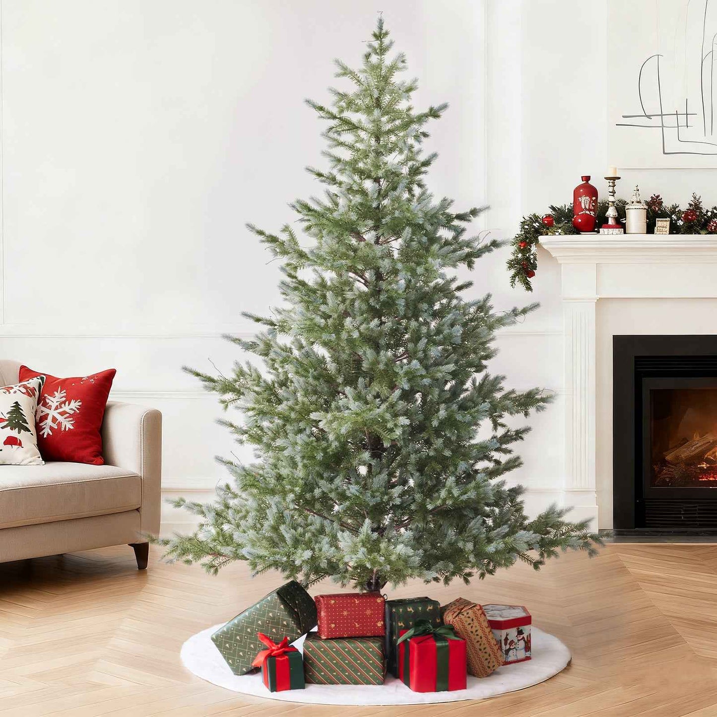 7.5ft Colorado Blue Spruce Pre-Lit Christmas Tree - 4,076 Tips & 1,518 Warm LED Lights - DropOnline.co