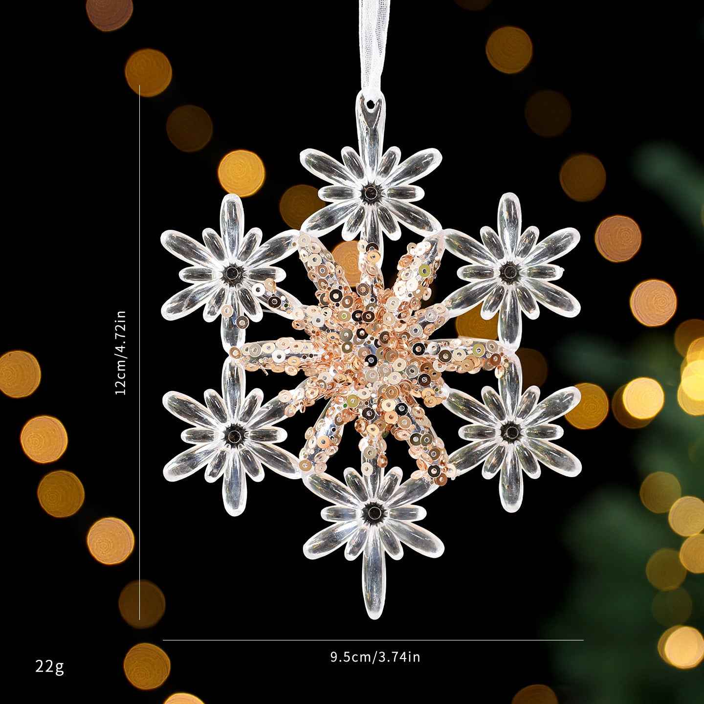 Christmas Sequined Acrylic Pendant - Transparent Champagne Gold Ornament Decoration - DropOnline.co