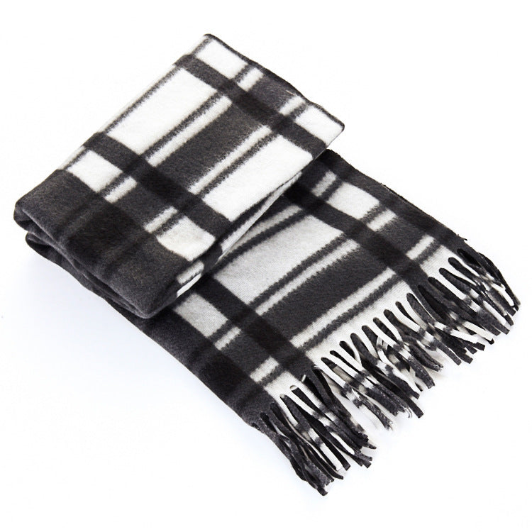 Unisex Black & White Plaid Thermal Scarf - Plus Size Winter Wrap - DropOnline.co