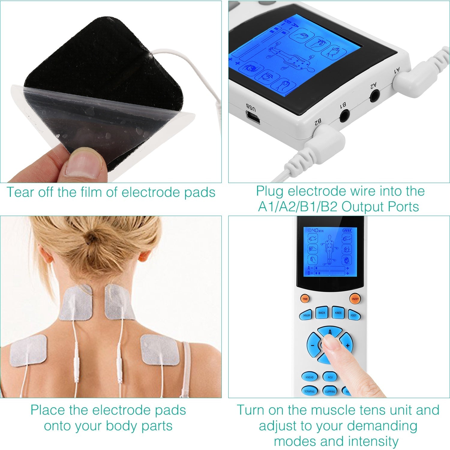 1Pc Tens Unit Machine Impulse Massager 10 Modes Pain Relief Body Massager Machine Muscle Stimulator With 4 Outputs And 8 Electrode Pads For Relief Relaxing Fitness - DropOnline.co