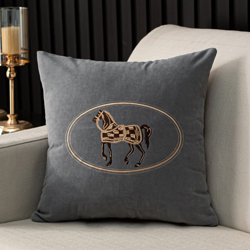 Hand-embroidered Cushion Cover Horse Pattern Pillowcase - DropOnline.co